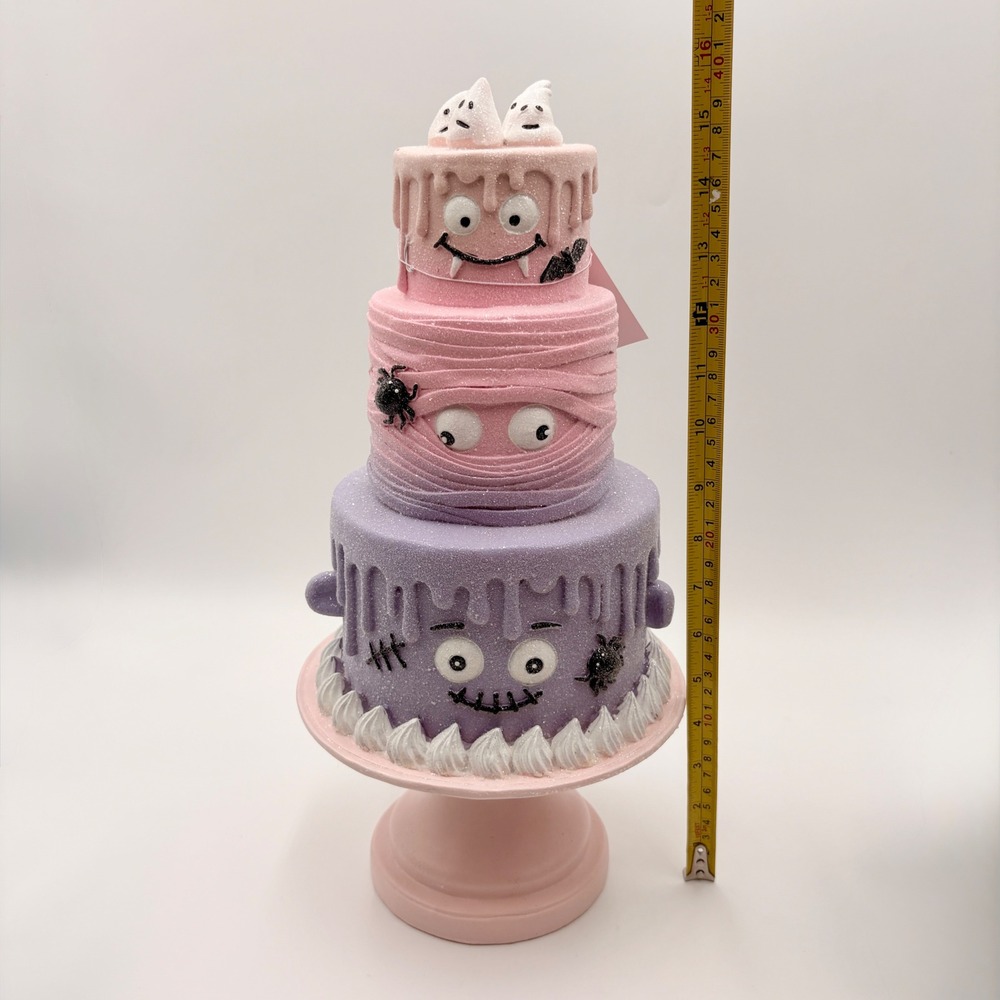 Halloween Pink Pastel Halloween 3-Tier Faux Cake Pinkoween Purple Monster Decor - Picture 8 of 8